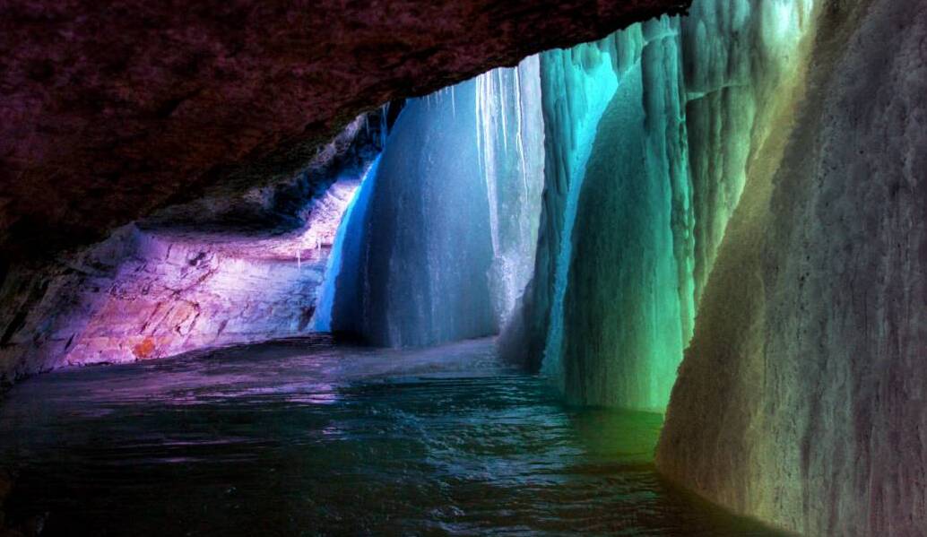 Behind frozen Minnehaha falls in Minneapolis — Minneapolis