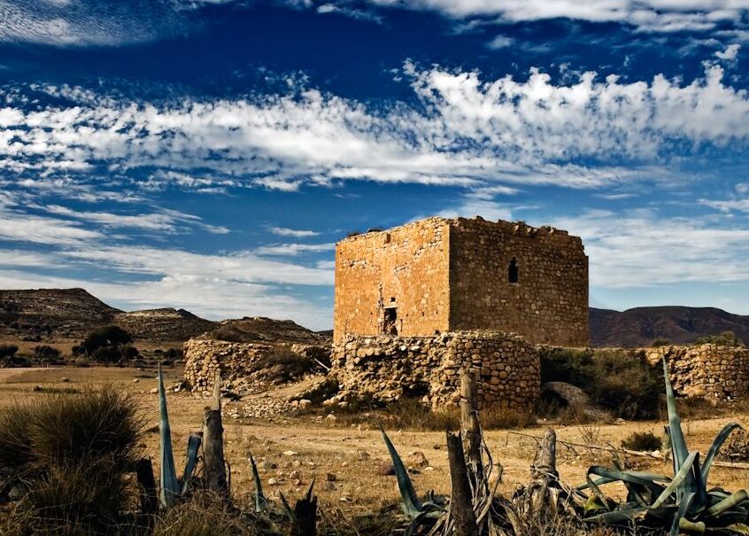 Los Alumbres Tower lies in a field, east of Rodalquilar — Rodalquilar